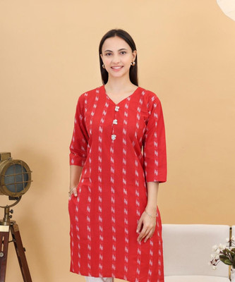 Raisa Collection Women Printed Straight Kurta(Red)