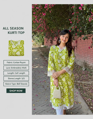 FORKEY Women Floral Print Straight Kurta(Green)
