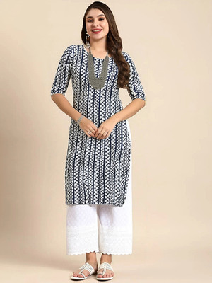 SZN Women Printed A-line Kurta(Dark Blue)