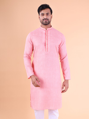 Aurik Men Solid Straight Kurta(Pink)