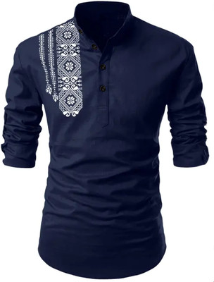 LIMRO Men Embroidered Straight Kurta(Light Blue)