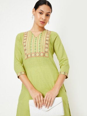 MAX Women Printed Straight Kurta(Green)