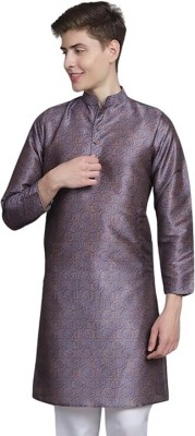 Abi Collections Men Printed Straight Kurta(Grey)