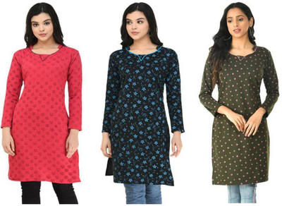 Indeweaves Women Floral Print A-line Kurta(Multicolor)