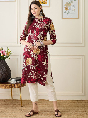ANOUK Women Floral Print Straight Kurta(Multicolor)