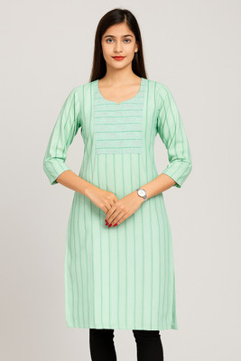 Avyaan Fashions Women Printed A-line Kurta(Light Green)
