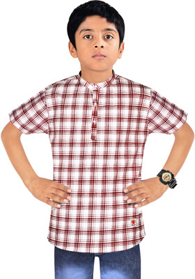 MADE IN THE SHADE Boys Self Design Straight Kurta(Maroon, White)