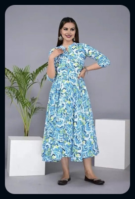 RACHNA FASHION Women Printed Flared Kurta(Blue)
