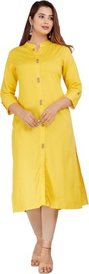 RNfab Women Solid A-line Kurta(Yellow)