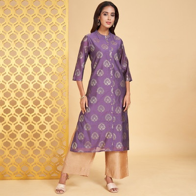 Rangmanch by Pantaloons Women Printed A-line Kurta(Purple, Gold)