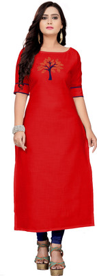 Retrox Women Embellished Straight Kurta(Red)