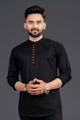 SINGH COLLECTION Men Solid Straight Kurta(Black)