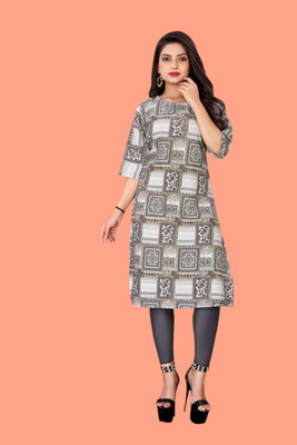 Tulsii Fab Women Animal Print Straight Kurta(Dark Green)