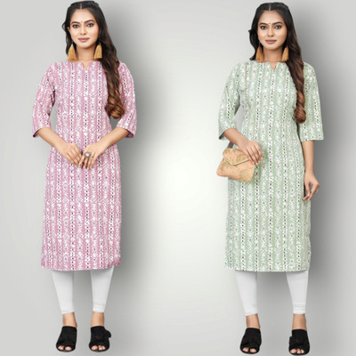 HouseOfCommon Women Printed, Striped Straight Kurta(Multicolor)