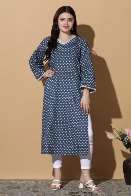 Fashion Dream Women Striped Straight Kurta(Dark Blue)