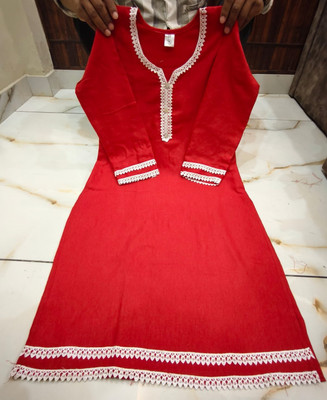 Kurtistan Women Solid A-line Kurta(Red)