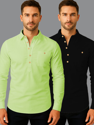 DaReal Men Solid Straight Kurta(Green)