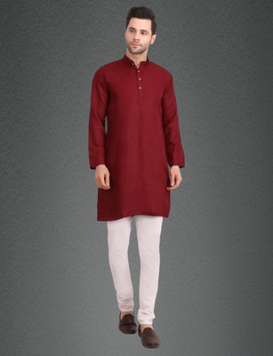 BISWAS Men Solid Straight Kurta(Red)