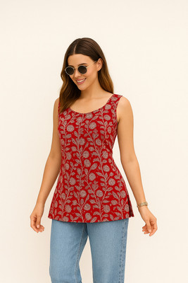 DAPITU Women Floral Print Tunic Kurta(Red)