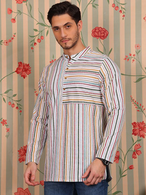 Ode by House of Pataudi Men Striped Straight Kurta(Multicolor)