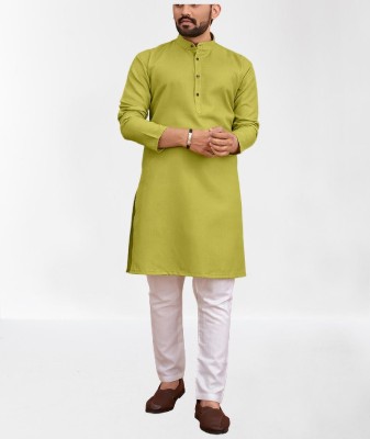 Qitty Men Solid Straight Kurta(Light Green)