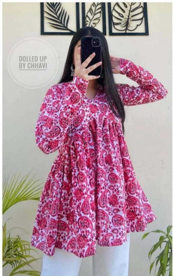 Lovely Prints Women Floral Print Flared Kurta(Dark Blue)