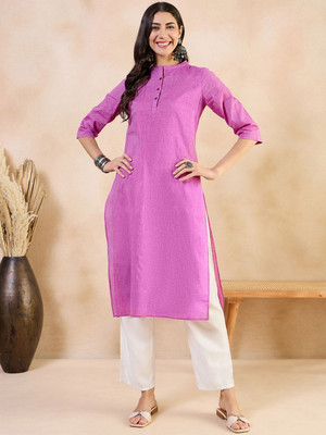 ANOUK Women Solid Straight Kurta(Purple)