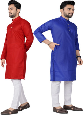 DHASU TRENDZ Men Solid Straight Kurta(Red, Blue)