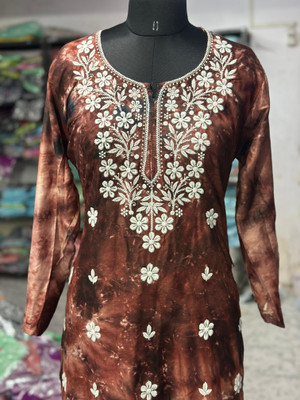 Shibra creation Women Embroidered A-line Kurta(Brown)