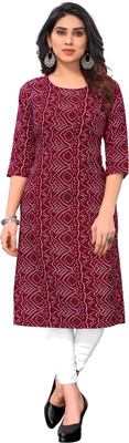 MDR FASHION Women Printed Straight Kurta(Maroon)