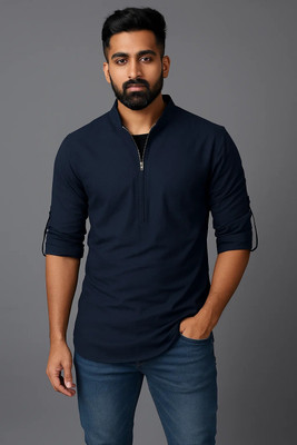 VIMASUTI Men Solid Straight Kurta(Dark Blue)