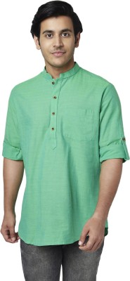 Pantaloons Men Solid Straight Kurta(Green)