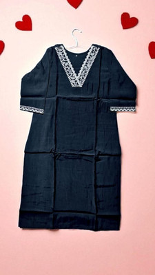 TPS Women Solid Straight Kurta(Black)