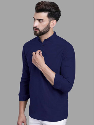 RA Collection Men Solid Straight Kurta(Blue)