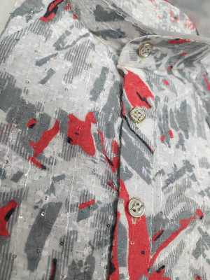 Alankrit Textiles Men Chikan Embroidery A-line Kurta(Grey, Red)