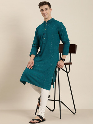 HERE&NOW Men Chikan Embroidery Ethnic Dress Kurta(Blue)