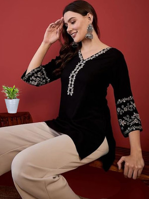 MAHEE TRENDZ Women Embroidered Tunic Kurta(Black)