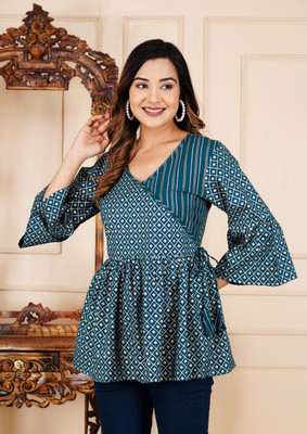 DRASHTI Women Printed Flared Kurta(Blue)
