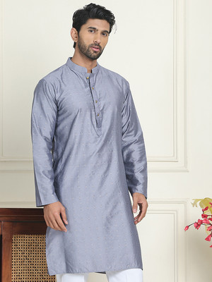ANOUK Men Woven Design Straight Kurta(Grey)
