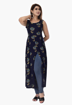 Clothy N Wave Women Printed Frontslit Kurta(Blue)