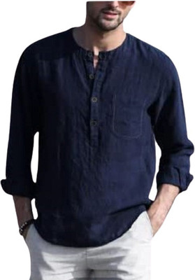 CYCUTA Men Solid Straight Kurta(Dark Blue)