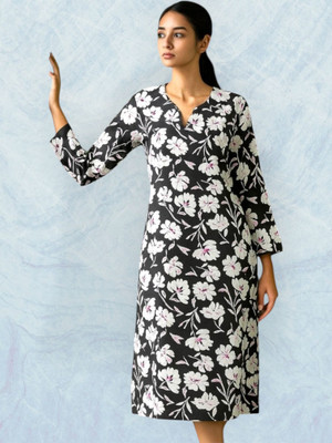 HouseOfCommon Women Printed A-line Kurta(Black, White)