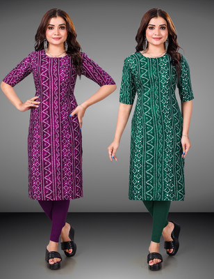 Tashvi Creation Women Printed Straight Kurta(Green)