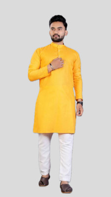The Fashion Outlets Men Solid A-line Kurta(Yellow)
