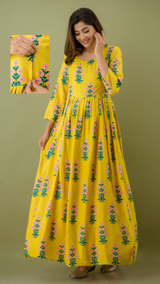 Zyla Women Printed A-line Kurta(Yellow)