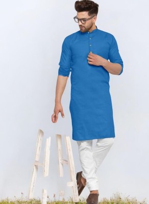 Anuj Fashion Men Solid Straight Kurta(Blue)