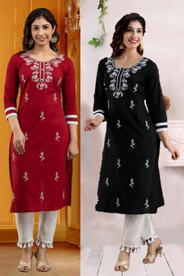 vikshi Women Embroidered Straight Kurta(Multicolor)
