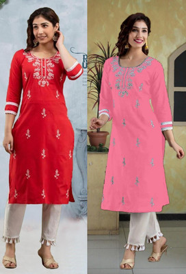 SISTO Women Embroidered Straight Kurta(Multicolor)