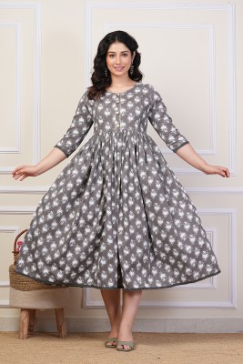 PRISTYLE Women Printed Anarkali Kurta(Grey, White)