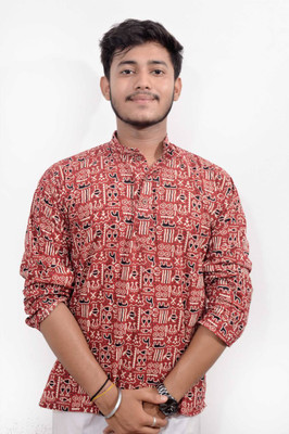 Skurta Men Printed Straight Kurta(Red)
